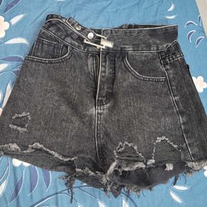 A Charcoal Faded Ripped Denim Short