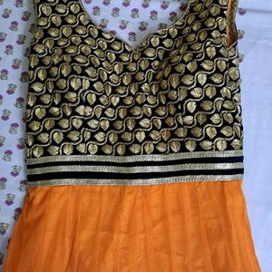 Orange Anarkali Suit With Velvet Border