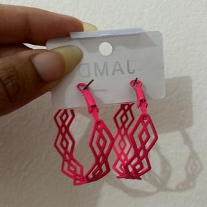 Fluorescent Pink Designed Hoop Earrings