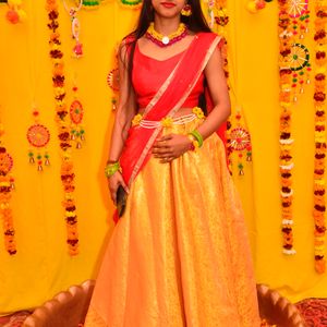 Silk Yellow Long Skirt With Dupatta