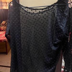 Black Color Full Sleeves Net Top