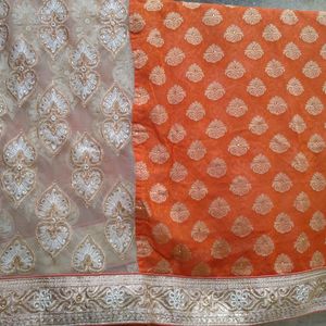 Golden & Orange Saree With bluose