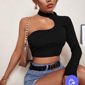 Women One Arm Black Crop Top