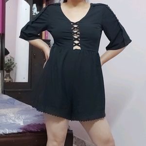 Black Front Crisscross Playsuit