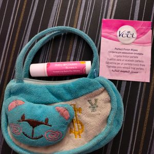 A Purse, Babychakra Lip Balm, Veet Vipes