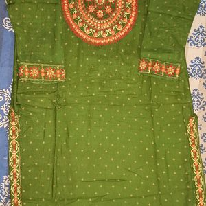 Women Olive Green Embroidered Kurti