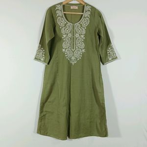 Olive Green Embroidered Kurta (Women)