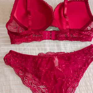 Wine Colour Net Padded Bra And Panty Set