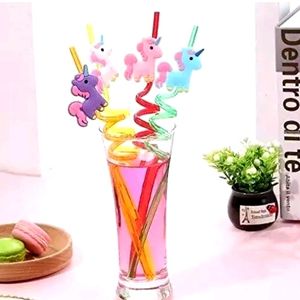 Set of 2 Multicolour Unicorn Drinking Straw