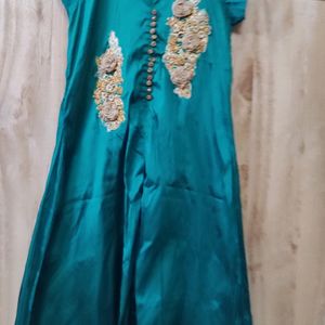 Green Ethnic Front Cut  Dress For Festive Mood