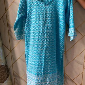 Bright Blue Straight Chikankari Kurti