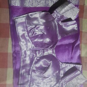 Saree With Blouse Lavender Color