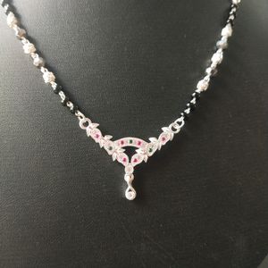 Mangalsutra Pure Silver Pink& Green CZ Single Line