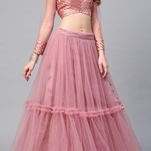 Dusky pink lehenga with padded blouse and dupatta