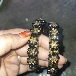 Golden Black Beads 2 Bangles