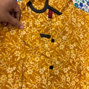 Mustard Yellow Floral Short Top For Daily Wear