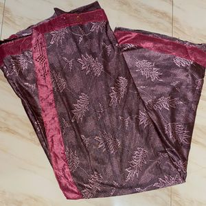 Synthetic Party Wear Pink Lace Fabric Lycra Saree