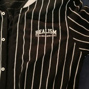 Black Half T Shirt With White Lines