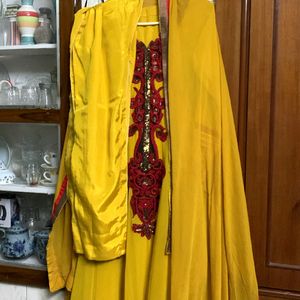 Mustard Yellow Anarkali Gown With Pant &dupatta