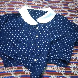 Korean Style Navy Blue Crop Shirt