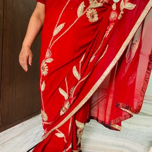 Pure Red Georgette Saree (Women )