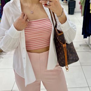 Pink & White Stripes Crop Top