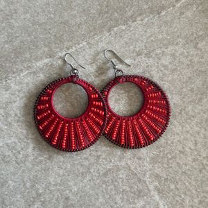 Red Earrings - Thread work