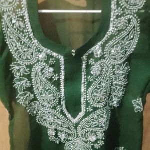 Chikankari Green Kurthi