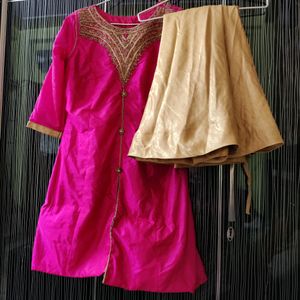 designer kurti with golden skirt dress