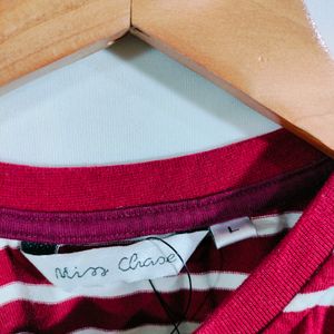 Maroon Striped Dresses Women's