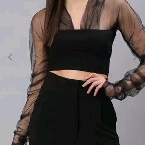 Black Mesh Full Sleeve Top