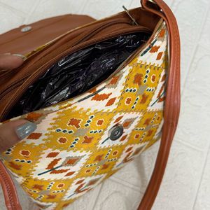 Ethnic print fabric bag- Yellow