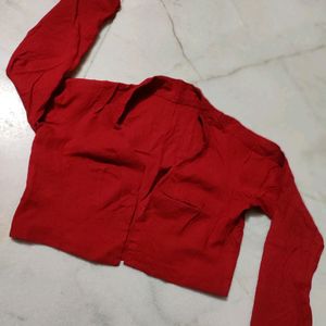 🆕🎀New Cotton Full Sleevs Red High Neck Blouse