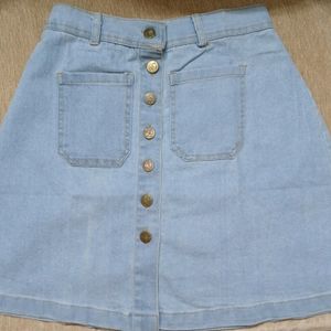 Denim Light Blue Solid Skirt