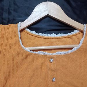 Musturd Ribbed Crop Top with Button Details