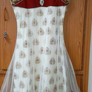 white heavy work anarkali Top