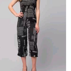 Black Women Typography Print Jumpsuit With Jacket