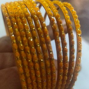 Turmeric Yellow Velvet Bangles For Festival Turmer