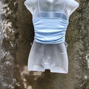 SEXY SKY BLUE COLOUR RUCHED TOP