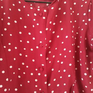 Dark Red Polka Dot Front Openable Top