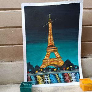 Eiffel Tower Painting On A4 Sheet