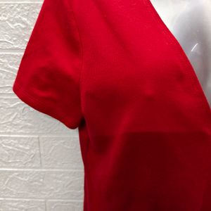 "Fiery Elegance: Red Hot Deep Neck Top