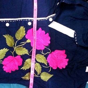 Pure Cotton Navy Blue Kurta With Roses