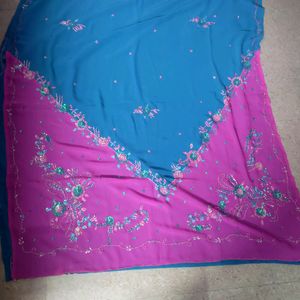 Blue Pink Jamli Saree