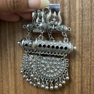 Trishul Grand Design Oxidised Jhumka Earrings