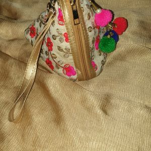 Triangular Golden Zari Embroidered Party Bag
