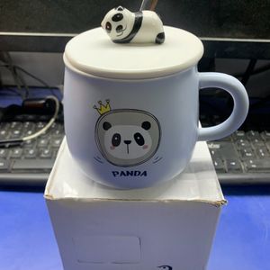 Ceramic Panda Mug & Lid And Stainless Steel Spoon