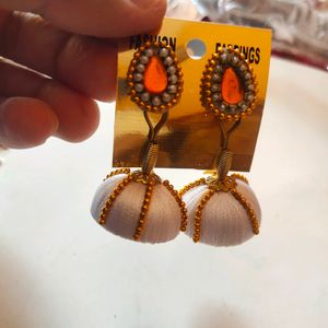 White Silk Thread Earrings