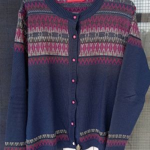 Navy Blue And Magenta Coloured Cardigan