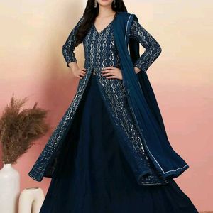 Ethnic Gown Slit Skirt With Dupatta